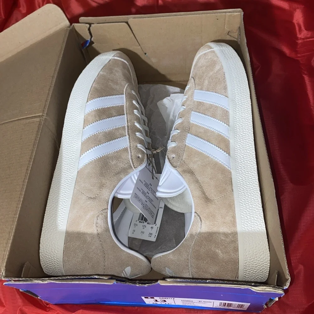 Adidas Gazelle Casual Shoes Men Size 13 Magic Beige Cloud White IH9865